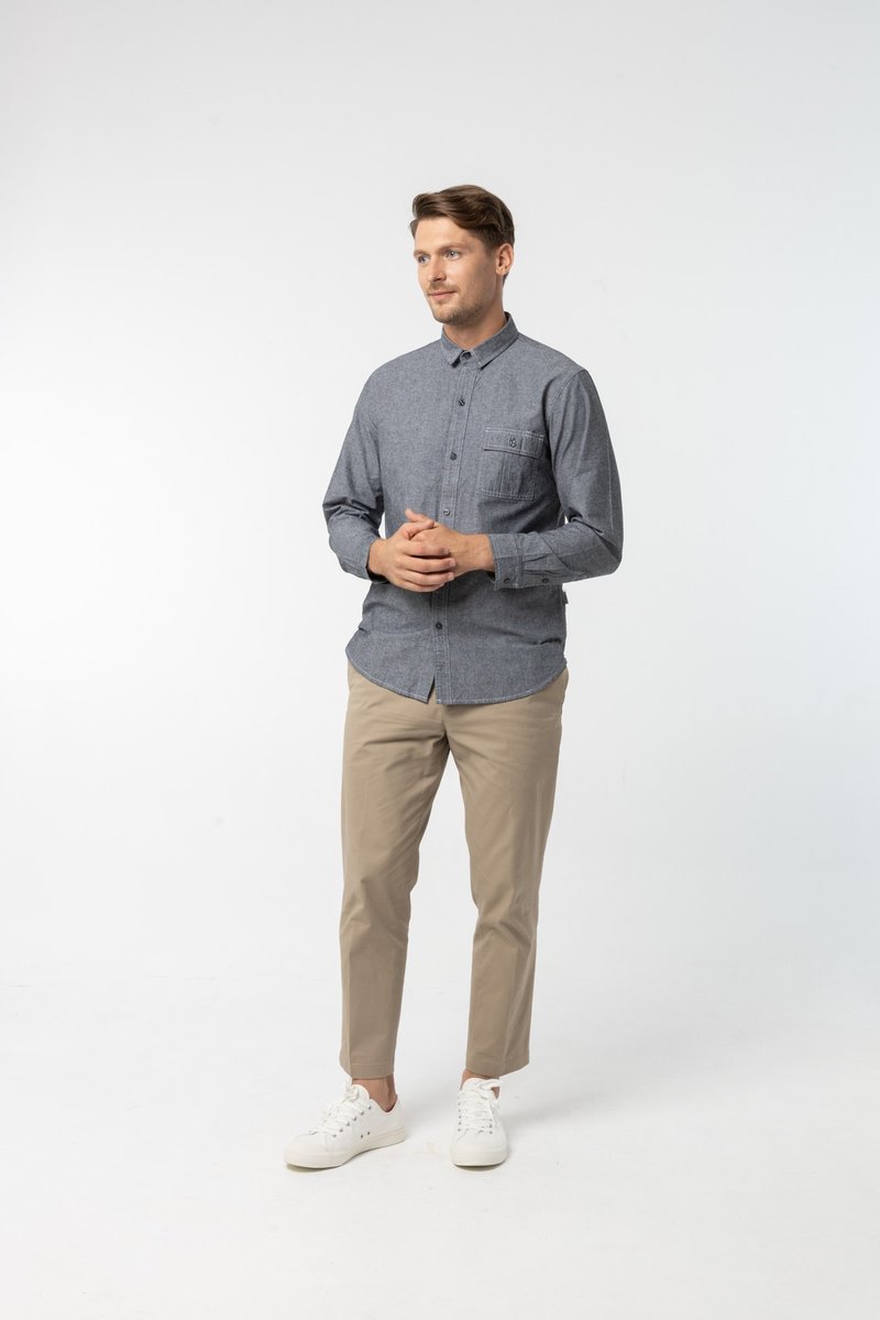 FT. Work Shirt : 长袖衬衫 (深灰色) - 男装衬衫 - 棉．麻 灰色