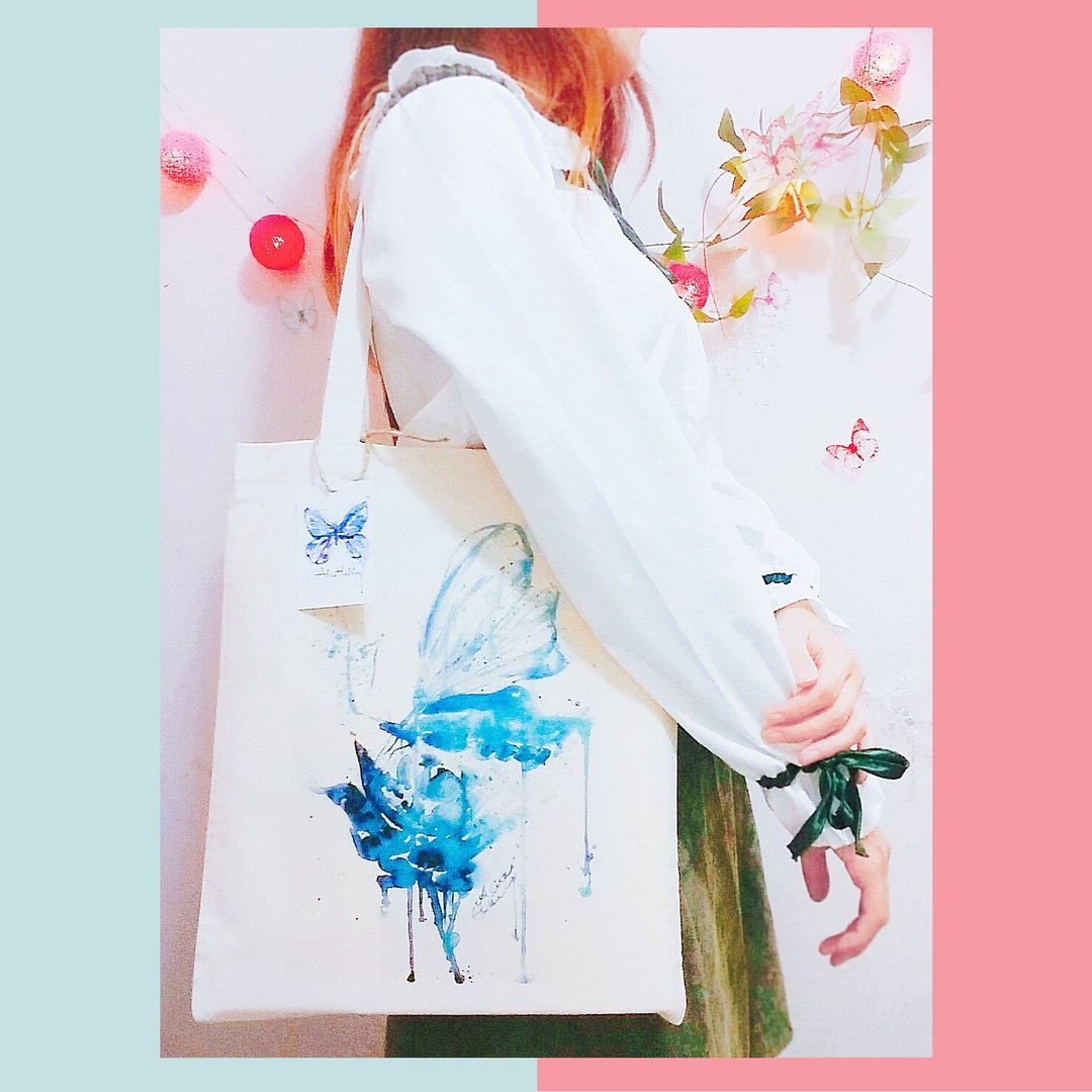 Alice Hobbey 送自选明信片 蓝玫瑰蝴蝶 手绘水彩帆布袋 Tote Bag - 侧背包/斜挎包 - 棉 多色