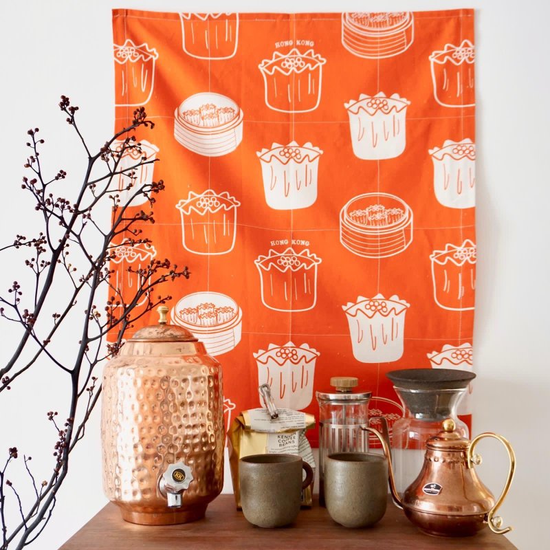 点心棉麻茶巾 - 橘色 - 餐垫/桌巾 - 棉．麻 