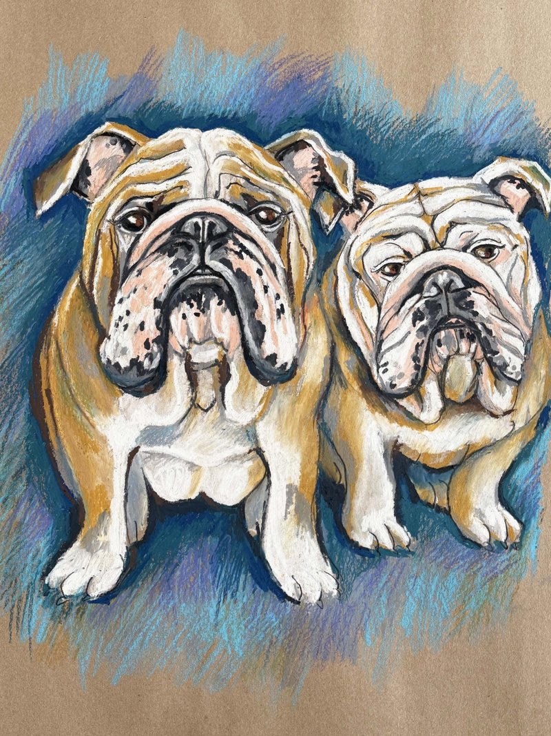 斗牛犬的绘画肖像艺术油画棒画狗 - 墙贴/壁贴 - 纸 多色