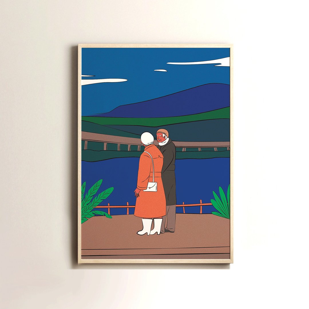 Couple | Art print (A3) - 海报/装饰画/版画 - 纸 蓝色
