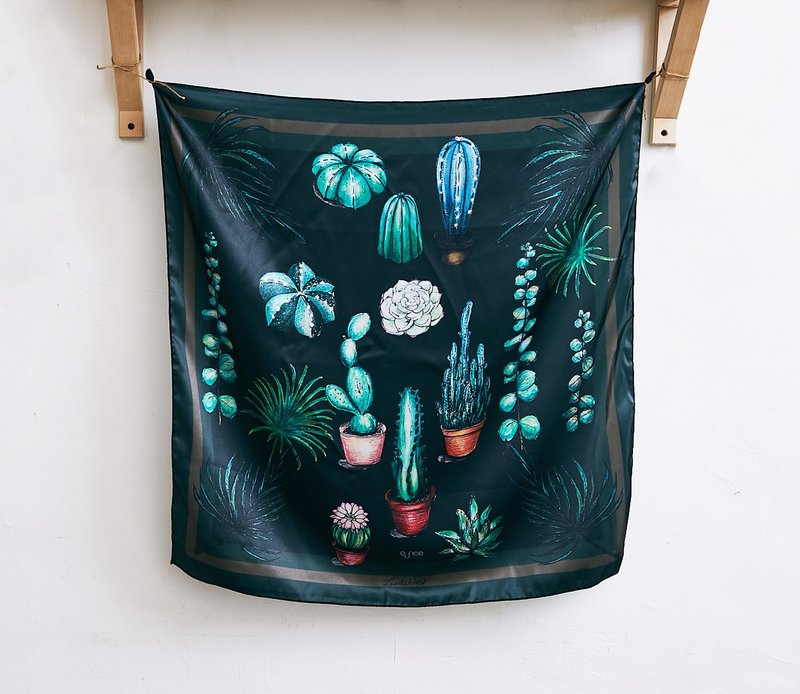 仙人掌多肉植物丛林中方巾 - 丝巾 - 其他人造纤维 