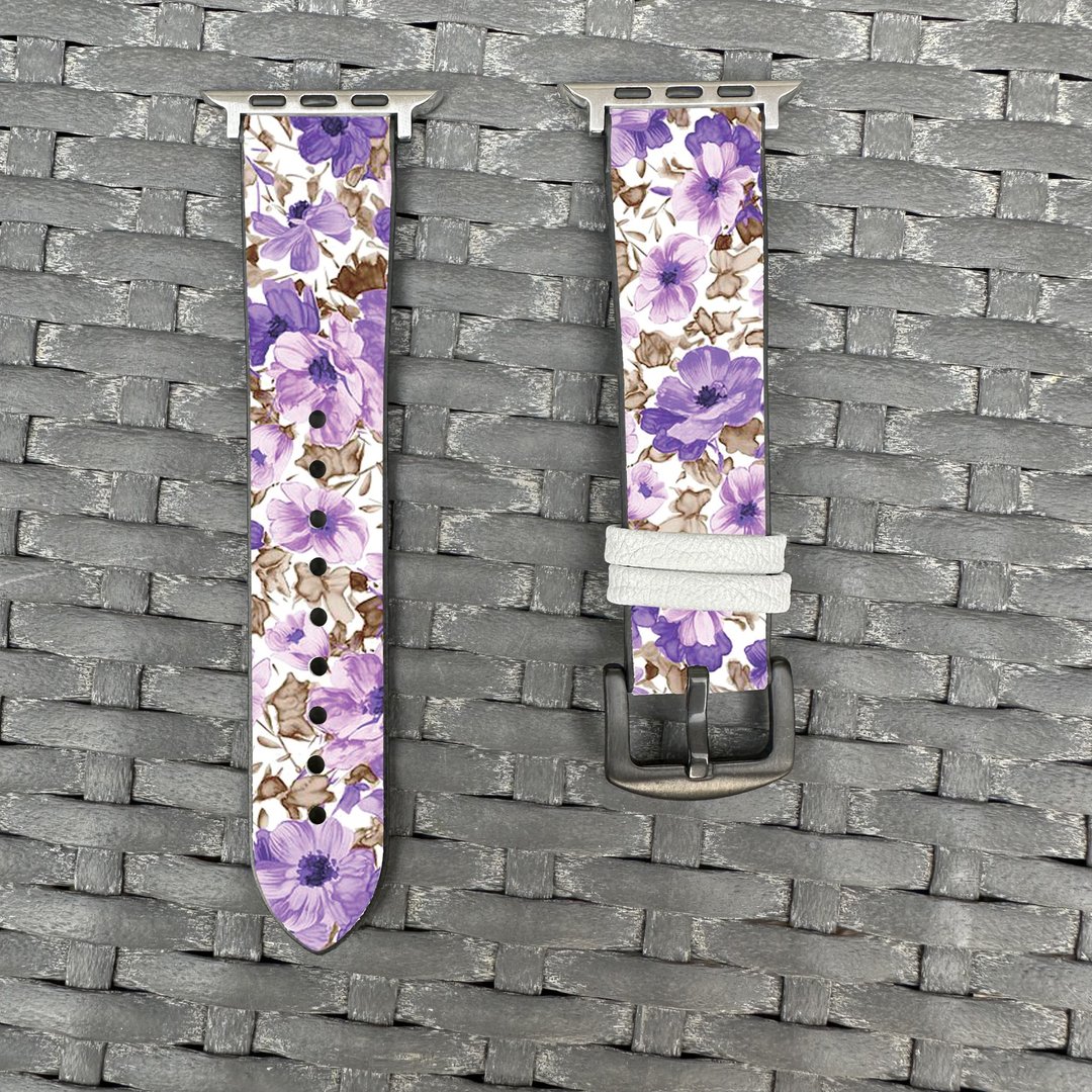 紫色碎花花纹 Apple Watch 潮流硅胶表带 - flower-cr10 - 表带 - 硅胶 多色