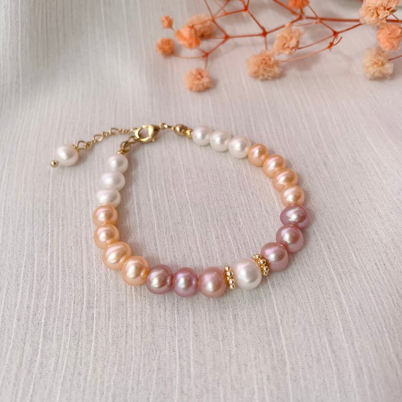 彩霞渐层粉彩天然珍珠气质手链 - 手链/手环 - 珍珠 