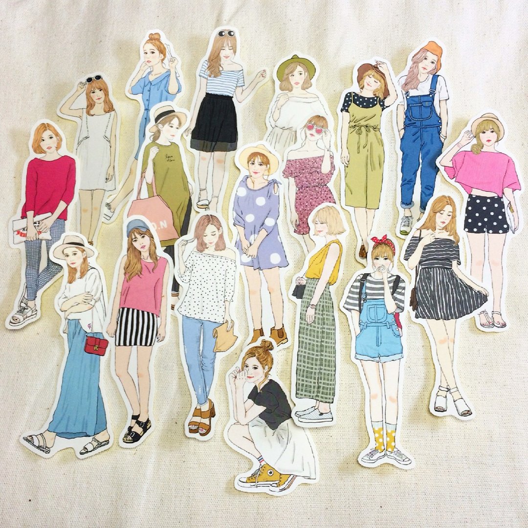 女孩穿搭 /18入贴纸 - 贴纸 - 纸 蓝色