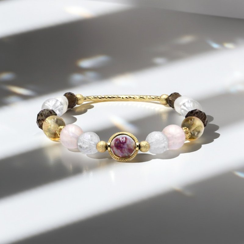 精灵Genie | 女王的眼泪 x 雪花幽灵黄塔晶梅花碧玺手链 茶晶粉晶 - 手链/手环 - 水晶 金色