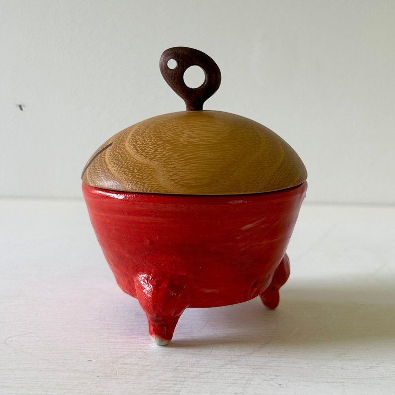 三足小碗，红色 - 碗 - 陶 红色