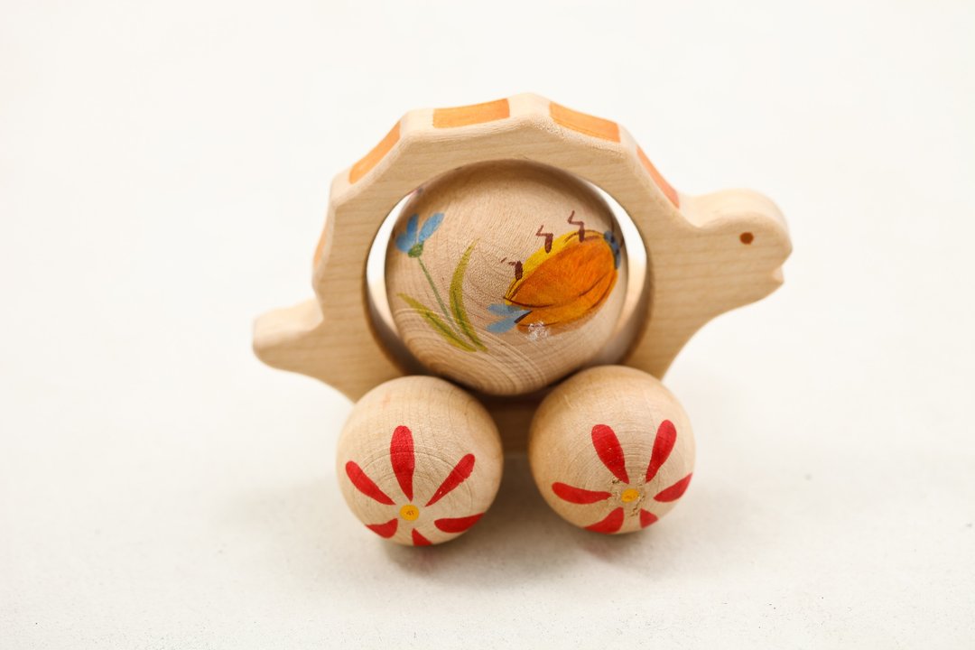 【绝版出清品】俄罗斯手工积木 - 滚动系列 : 甲虫图案小乌龟 - 玩具/玩偶 - 木头 多色