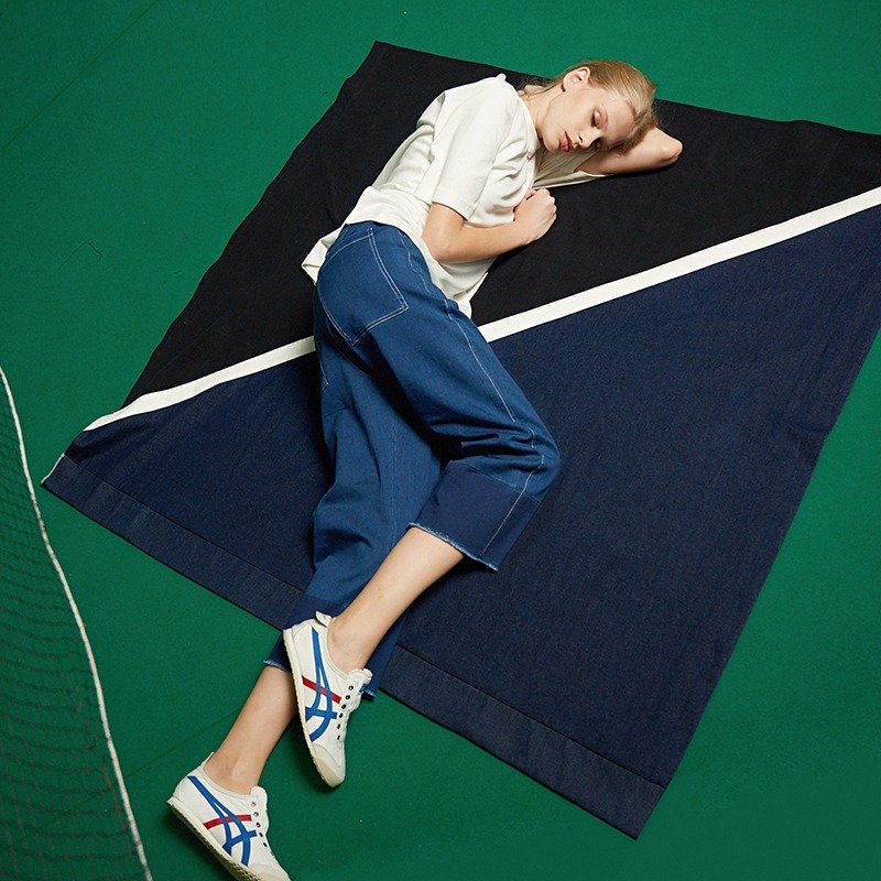 深淺撞色洗水工藝全棉牛仔八分寬腿褲 - 女装长裤 - 棉．麻 蓝色