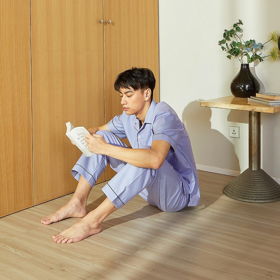 Cotton Pajamas Short sleeve with Long pants (unisex) - 居家服/睡衣 - 棉．麻 紫色