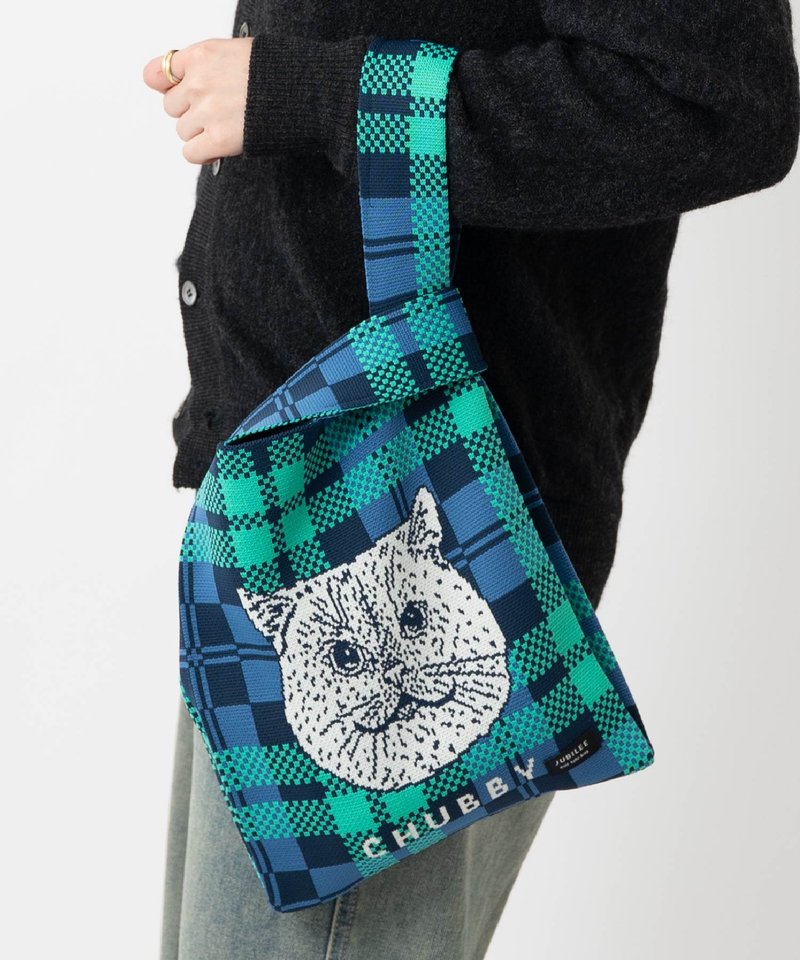 Jubilee 针织手提包 猫狗设计 Marche 包 猫艺术设计 31.蓝色 - 手提包/手提袋 - 聚酯纤维 蓝色