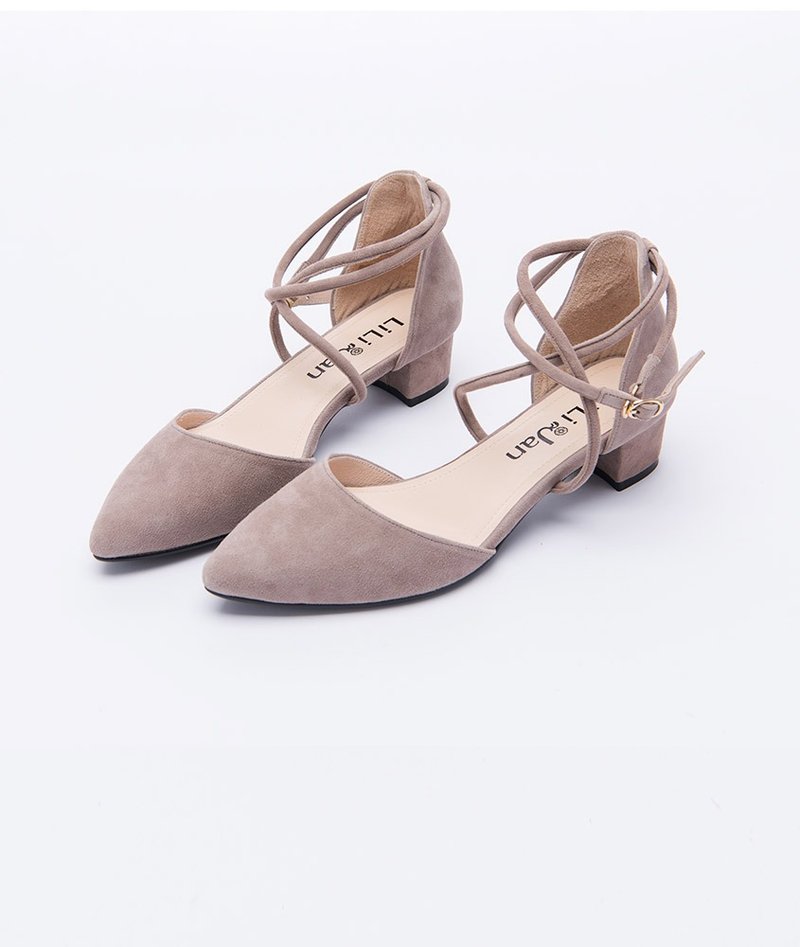 【轻熟女足印】真皮绕踝系带粗跟凉鞋_迷蒙灰 - 男女凉鞋 - 真皮 灰色