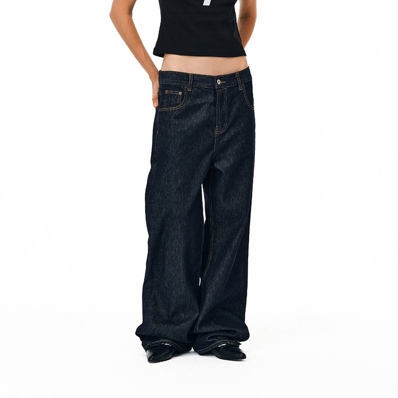 MOKACME 美式复古街头原色单宁直筒牛仔裤baggy重磅百搭男女同款 - 男士长裤 - 棉．麻 