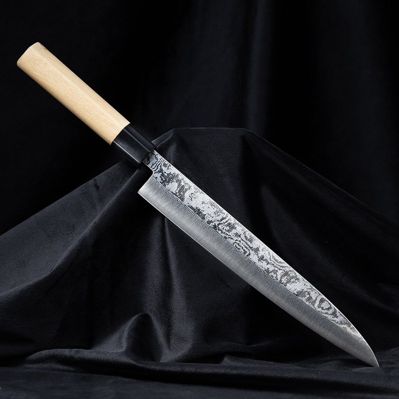 叶添-大马士革系列 67层9铬钢-柳刃/生鱼刀-光蜡木(单刃24cm)(右) - 菜刀/刀架 - 其他金属 