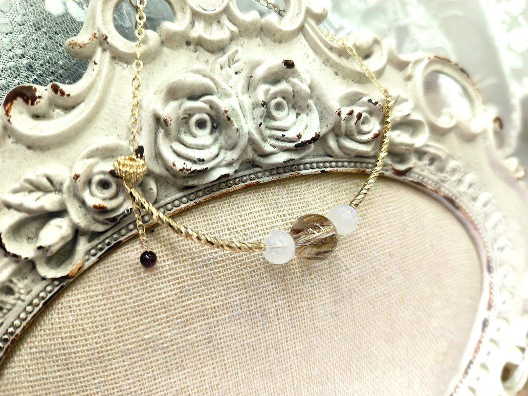 爱情女性魅力财富美国18k包金 黑金超七 月亮石 石榴石 水晶手饰 - 手链/手环 - 水晶 金色