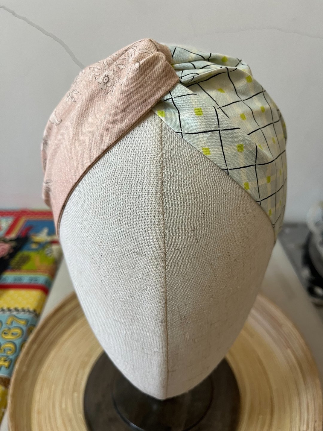 粉罗马地砖/双色扭结发带/日本印花布 - 发带/发箍 - 棉．麻 粉红色