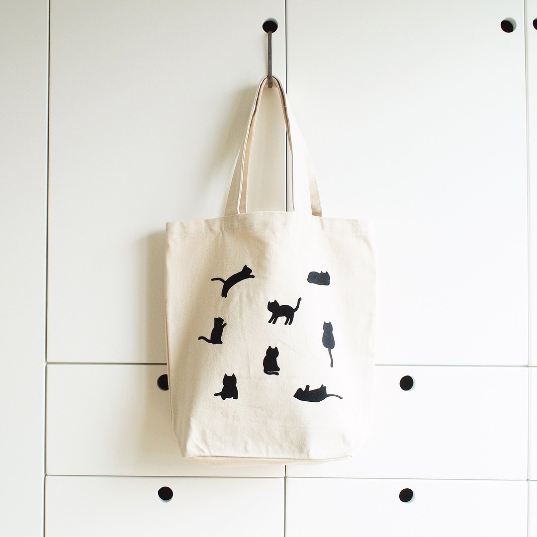 little cats tote bag : natural - 手提包/手提袋 - 棉 白色