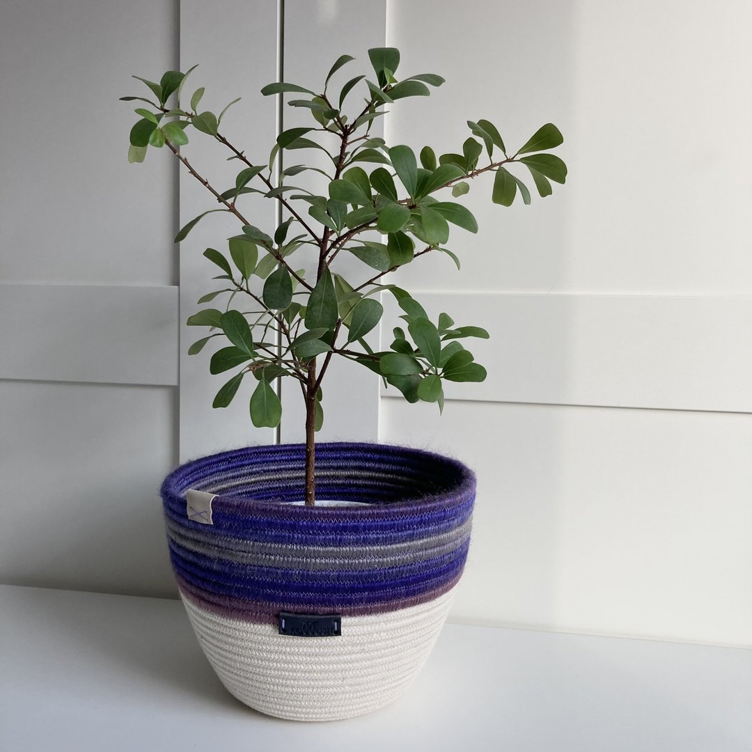 Purple planter pot Purple ombre cotton rope basket - 置物架/篮子 - 棉．麻 紫色