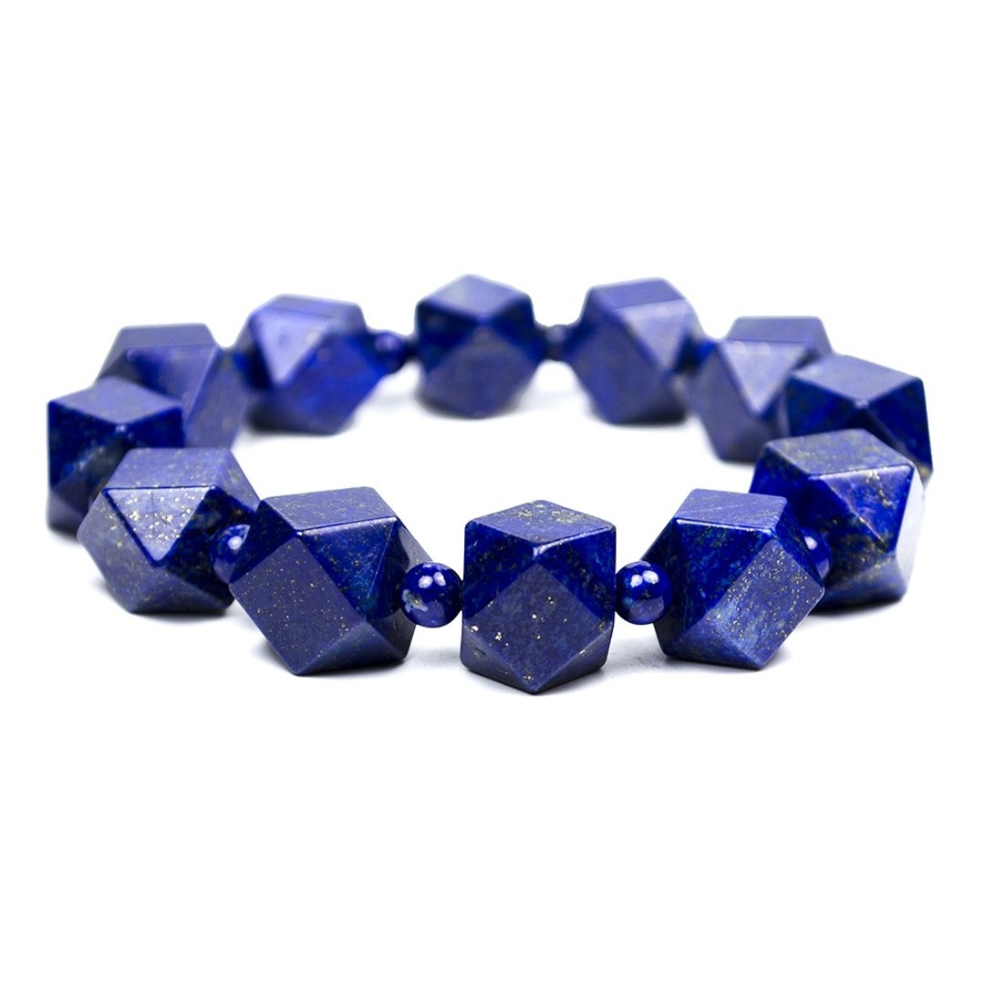 天然青金石手链 14mm六角切面青金石手珠 青金石设计款手链 - 手链/手环 - 半宝石 蓝色