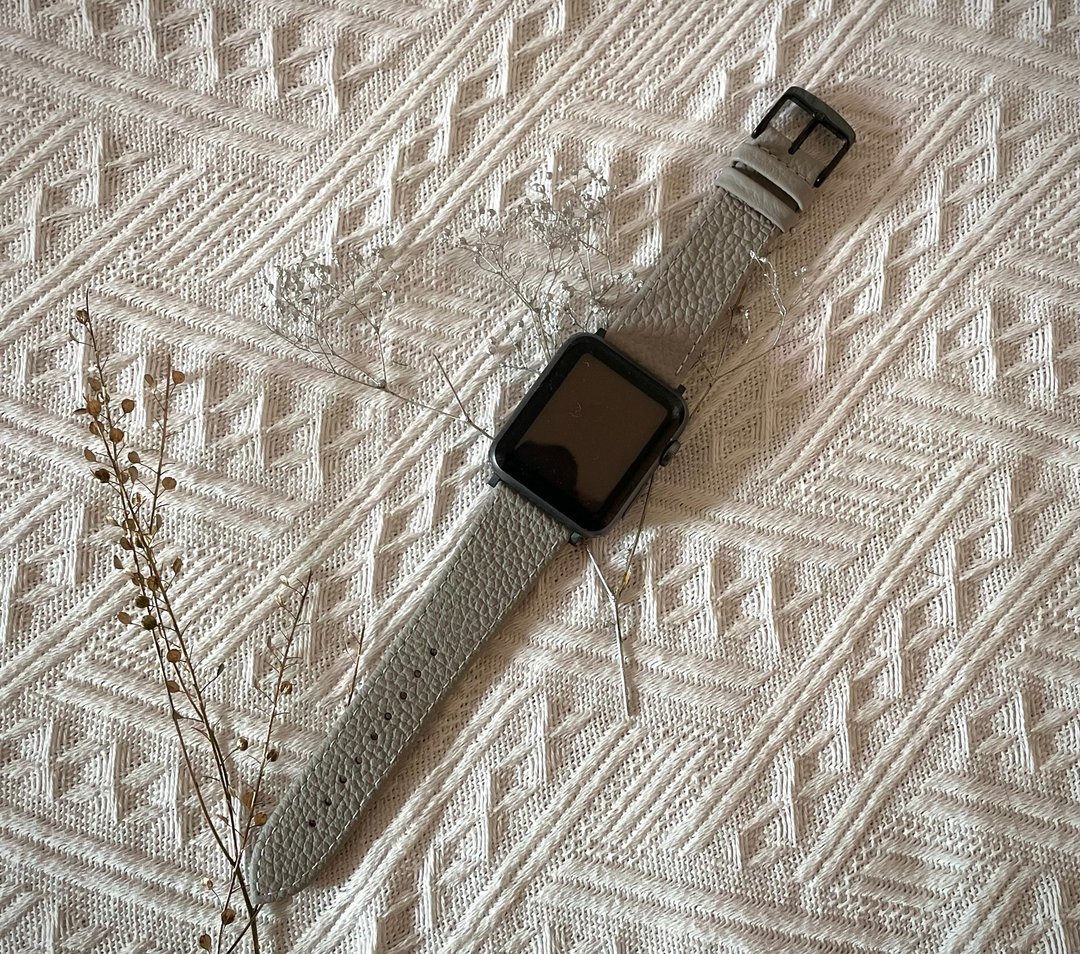 Timeless 浅灰 淡灰 荔枝纹 牛皮 Apple Watch 苹果 表带 42/44mm - 表带 - 真皮 灰色