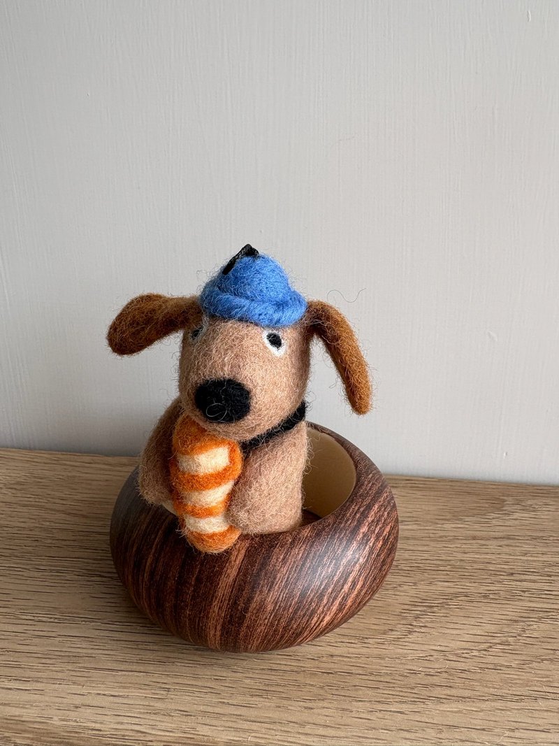 毛绒绒乐园 — 法棍狗大哥 • 羊毛毡手指偶吊饰 - 玩偶/公仔 - 羊毛 卡其色
