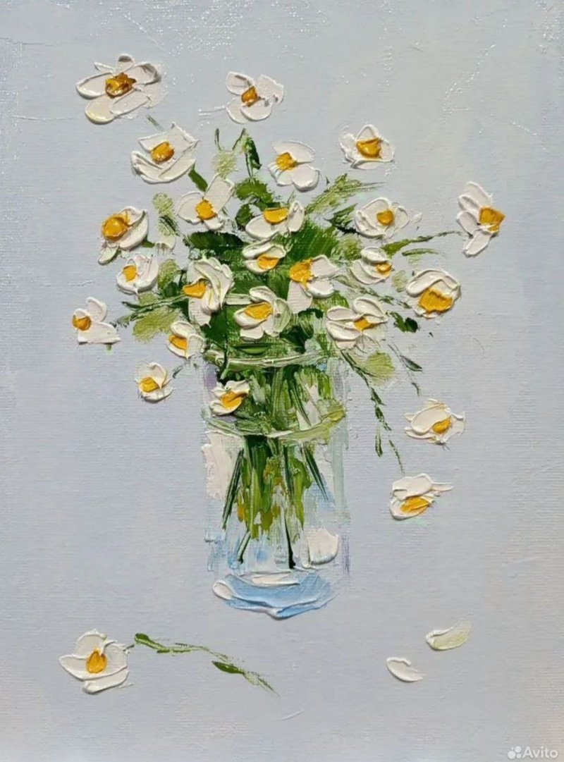 雏菊 绘画 原创艺术 花卉艺术 帆布浮雕油画 - 海报/装饰画/版画 - 棉．麻 白色