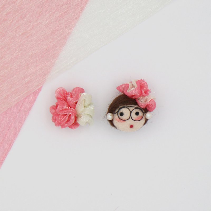 毛毛头 - 再发花癫 - Betty 耳环 / 耳夹 - 耳环/耳夹 - 羊毛 粉红色