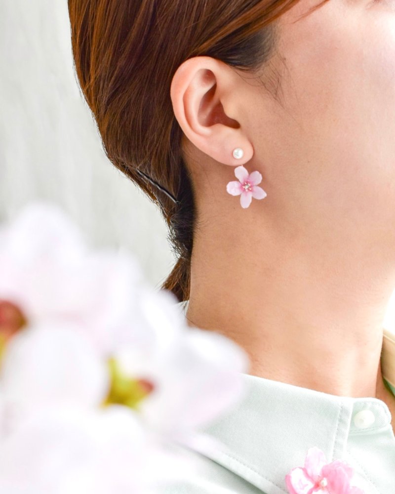 春意悄悄绽放的樱花耳环 耳夹 - 耳环/耳夹 - 其他材质 粉红色