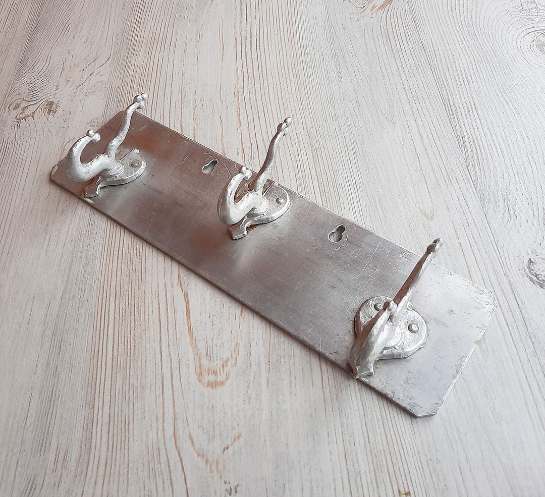 Soviet aluminum wall hanger vintage - tree hooks clothes hanger metal - 衣架/挂勾 - 铝合金 银色