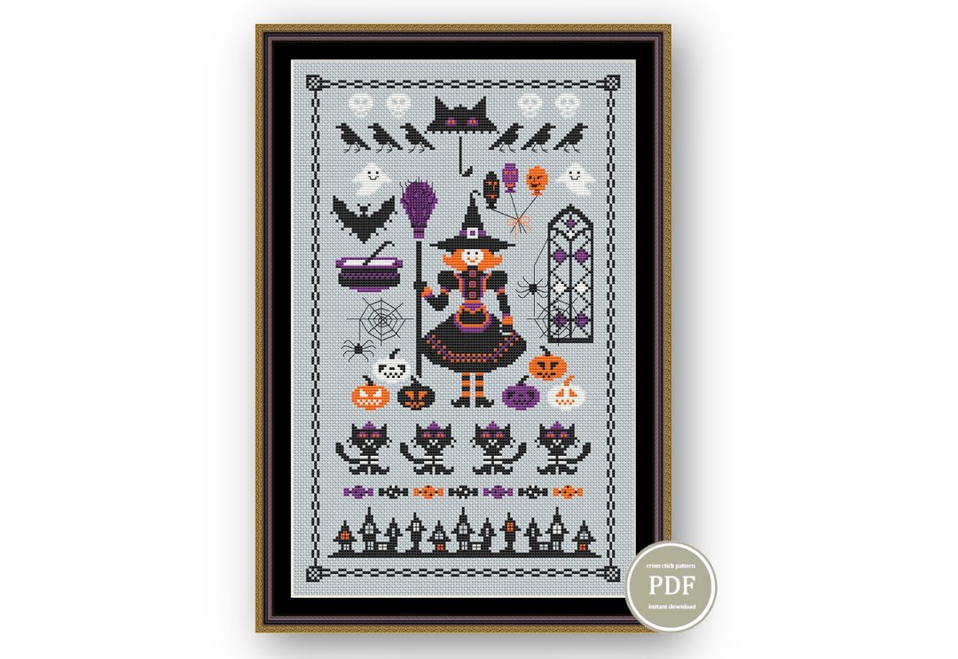 十字繡 Sampler Halloween Cross Stitch Pattern Spooky Halloween PDF file 166 - 手工艺教程/工具书 - 其他材质 