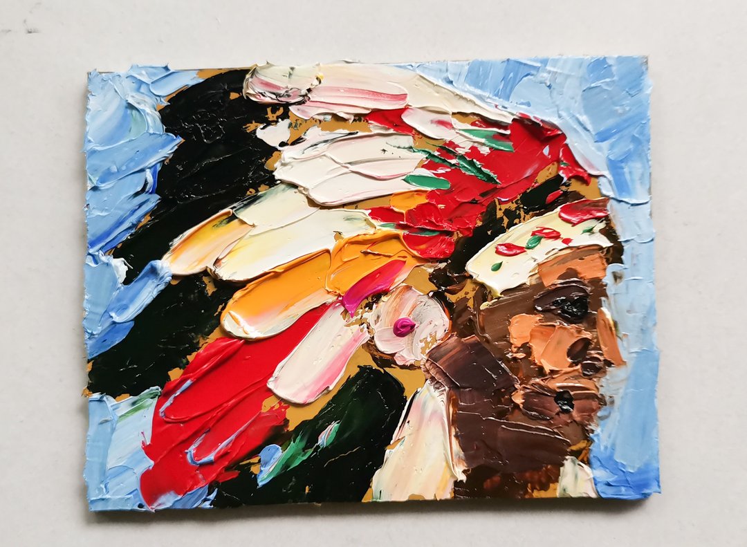 Navajo Man Painting Original Art Impasto Oil Painting Portrait Art Verafe - 海报/装饰画/版画 - 其他材质 多色
