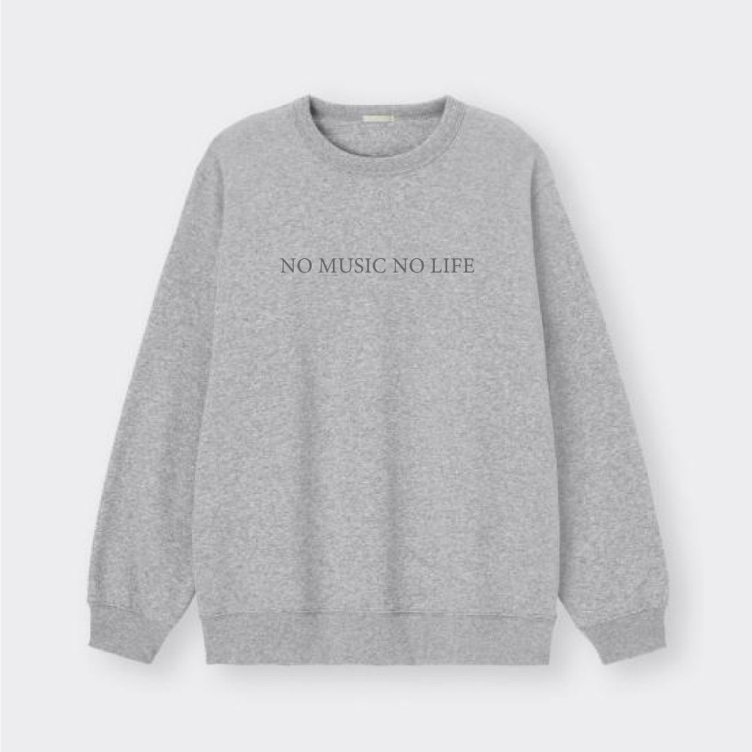 可客制上名字 经典音乐文字 No Music No Life 纯棉大学T 长袖棉 - 男装上衣/T 恤 - 棉 