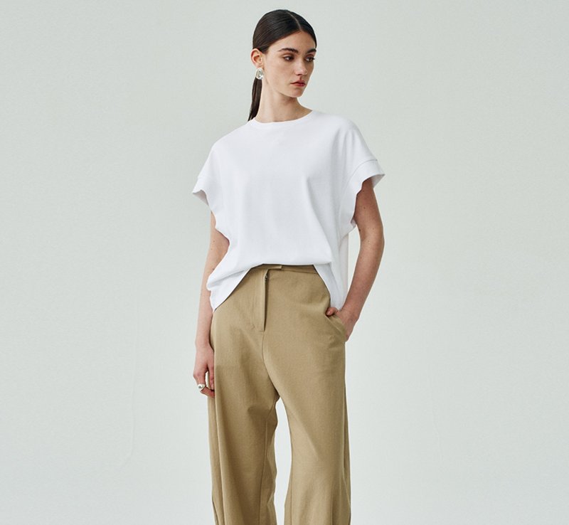【100%强捻棉】法式簡約/蝙蝠袖/寬鬆圆领t恤 - 女装 T 恤 - 棉．麻 白色