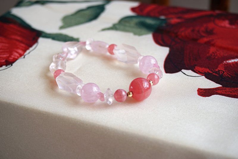 [18K金珠] 印加玫瑰、玫瑰石英、摩根石、粉红玺。一款美丽的天然宝石手链，象征爱与疗愈。 - 手链/手环 - 半宝石 粉红色