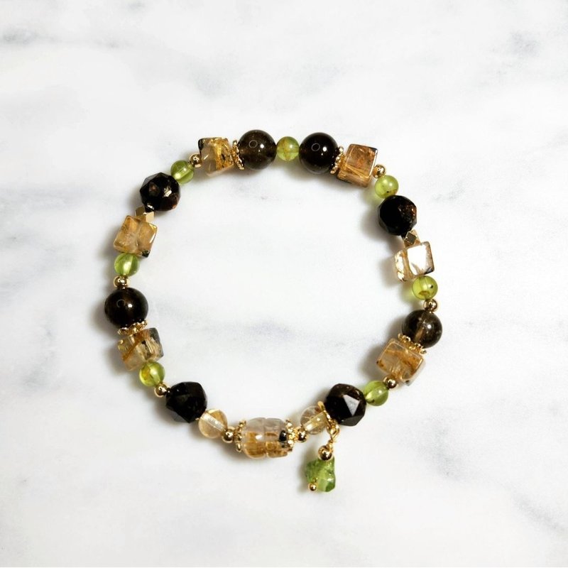 钛绿意/正财偏财都来、助事业运之水晶/钛晶/橄榄石/星辉石 - 手链/手环 - 水晶 黄色