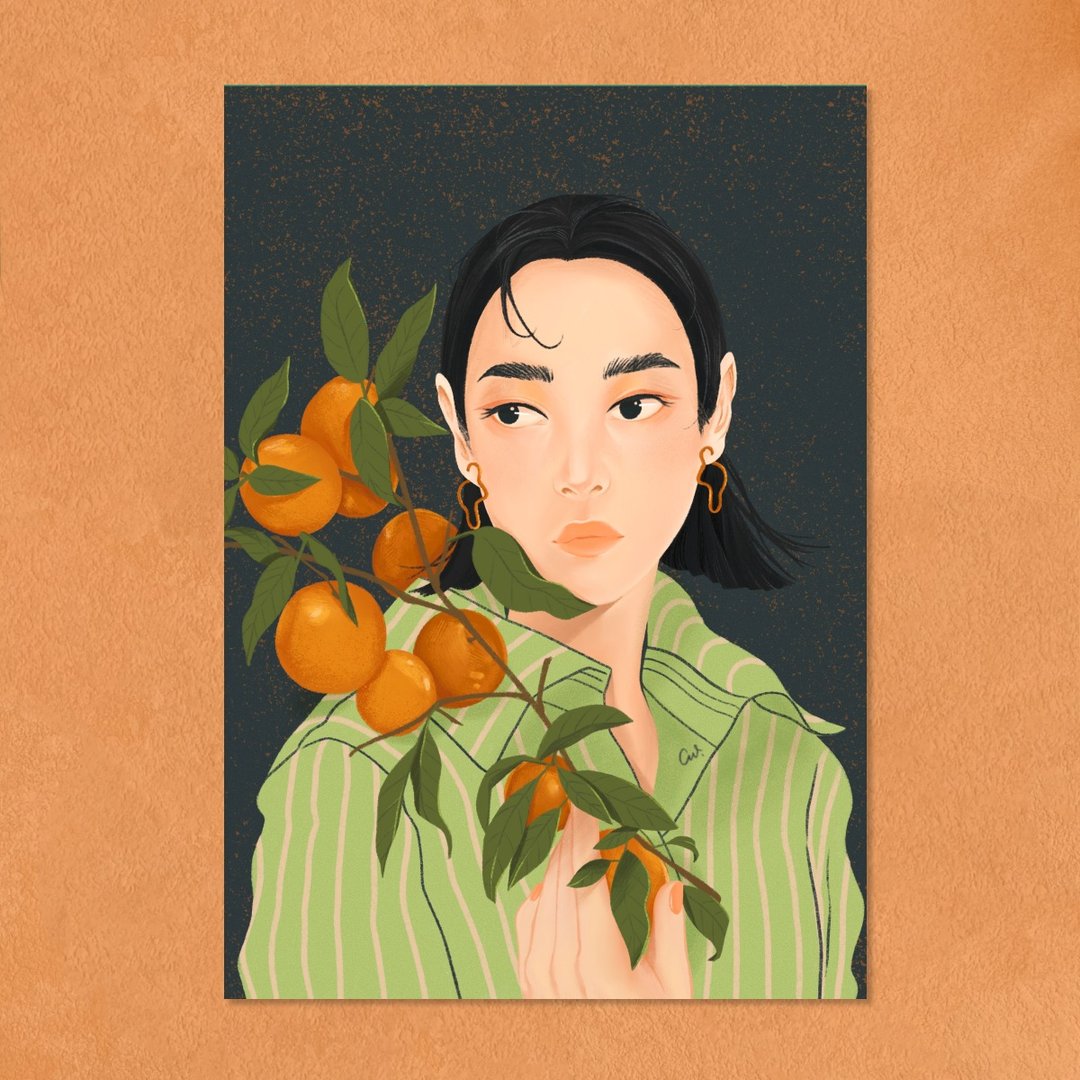 【插画收藏】青与橘 Emerald with Tangerine 7寸 喷墨插画 - 海报/装饰画/版画 - 纸 多色