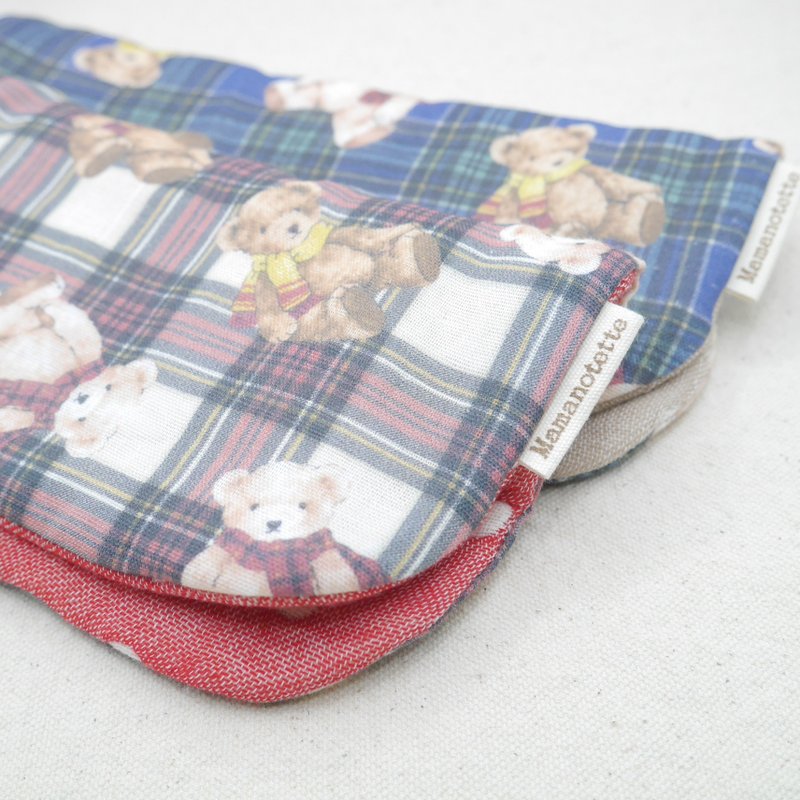 蓬松纱布手帕 / 泰迪熊格纹 - Teddy Bear Check - / L・20×20cm Fuwamoko Gauzehandkerchief - 手帕/方巾 - 棉．麻 多色