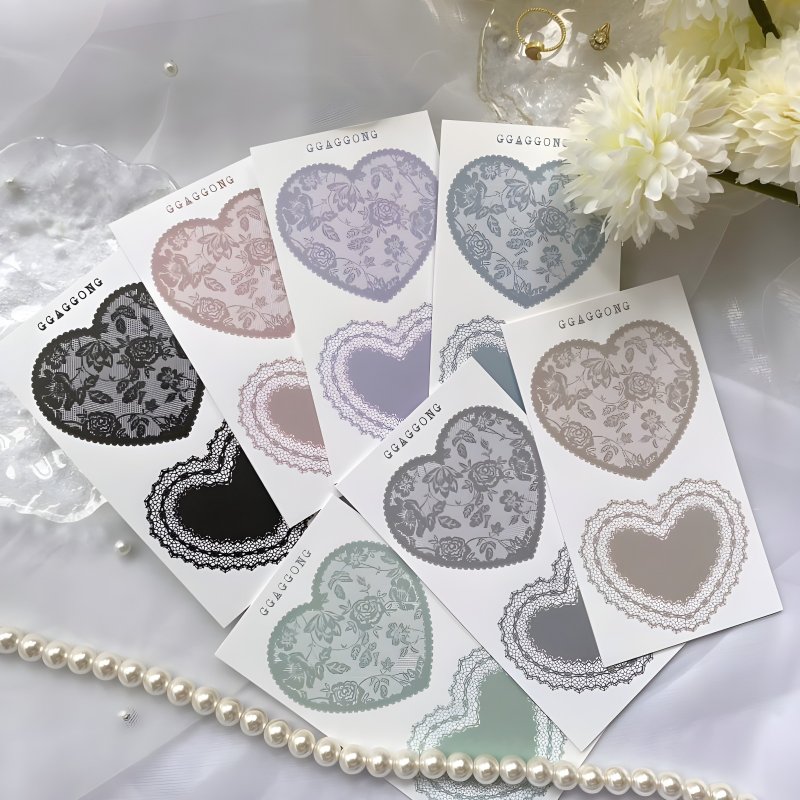 teatea. × GGAGGONG 联名 爱心蕾丝花边小卡 7种 × 各10张 - 贴纸 - 纸 