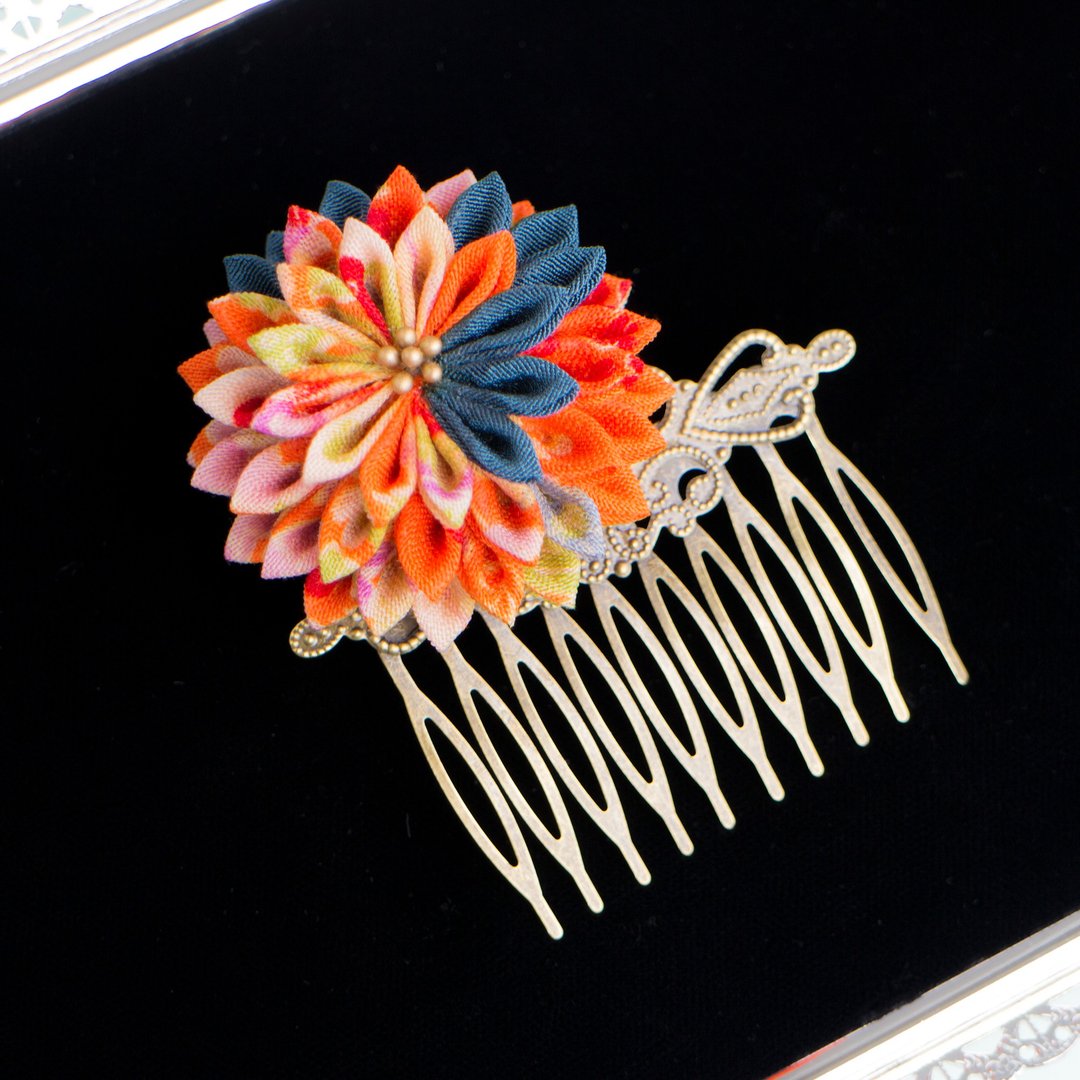 Dusk-shaped antique comb knobs Kanzashi - 发饰 - 棉．麻 橘色
