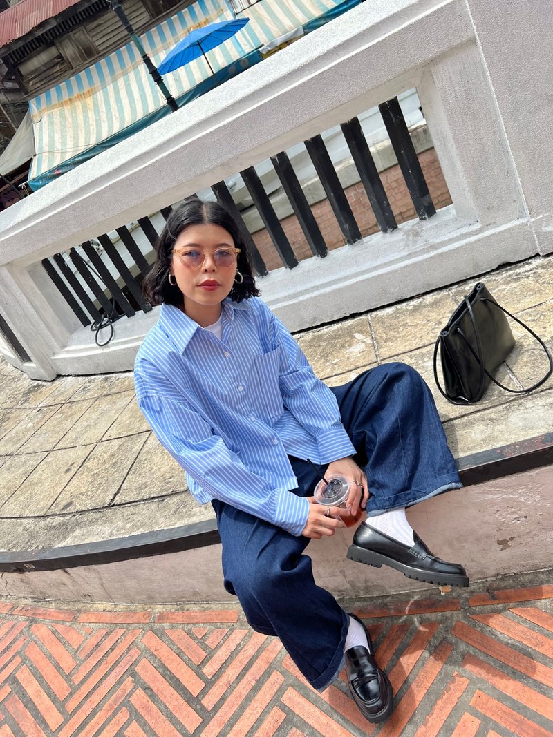 短条纹衬衫 - 女装衬衫 - 其他材质 