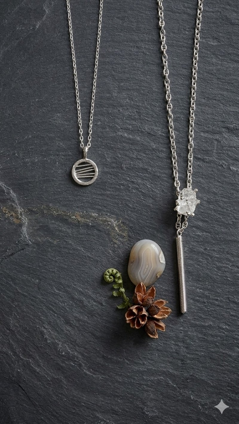 简约长项链 - 项链 - 纯银 白色