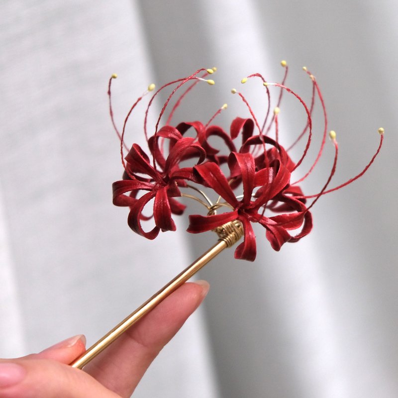 (红色)彼岸花 / 曼珠沙华 皮革工艺 发簪/发叉 - 发饰 - 真皮 红色