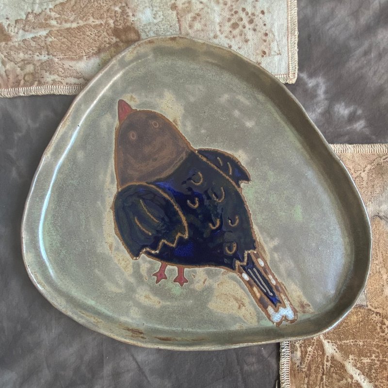 【タケ-TA KE Studio】蓝鹊盘 - 盘子/餐盘/盘架 - 陶 绿色