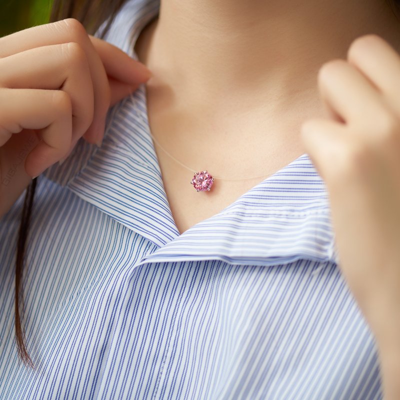 3.0ct 9.0mm VVS1 EF彩色莫桑石圆形吊坠隐形项链925银女孩礼物 - 项链 - 银 