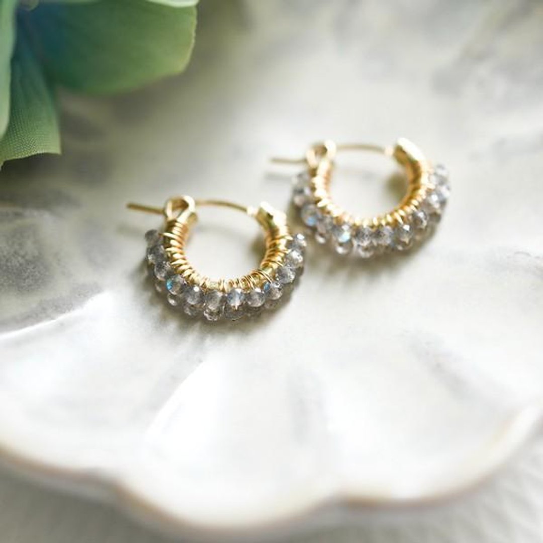 Meditation to bloom abilities Labradorite double hoop earrings Clip-On changed August birthstone - 耳环/耳夹 - 宝石 