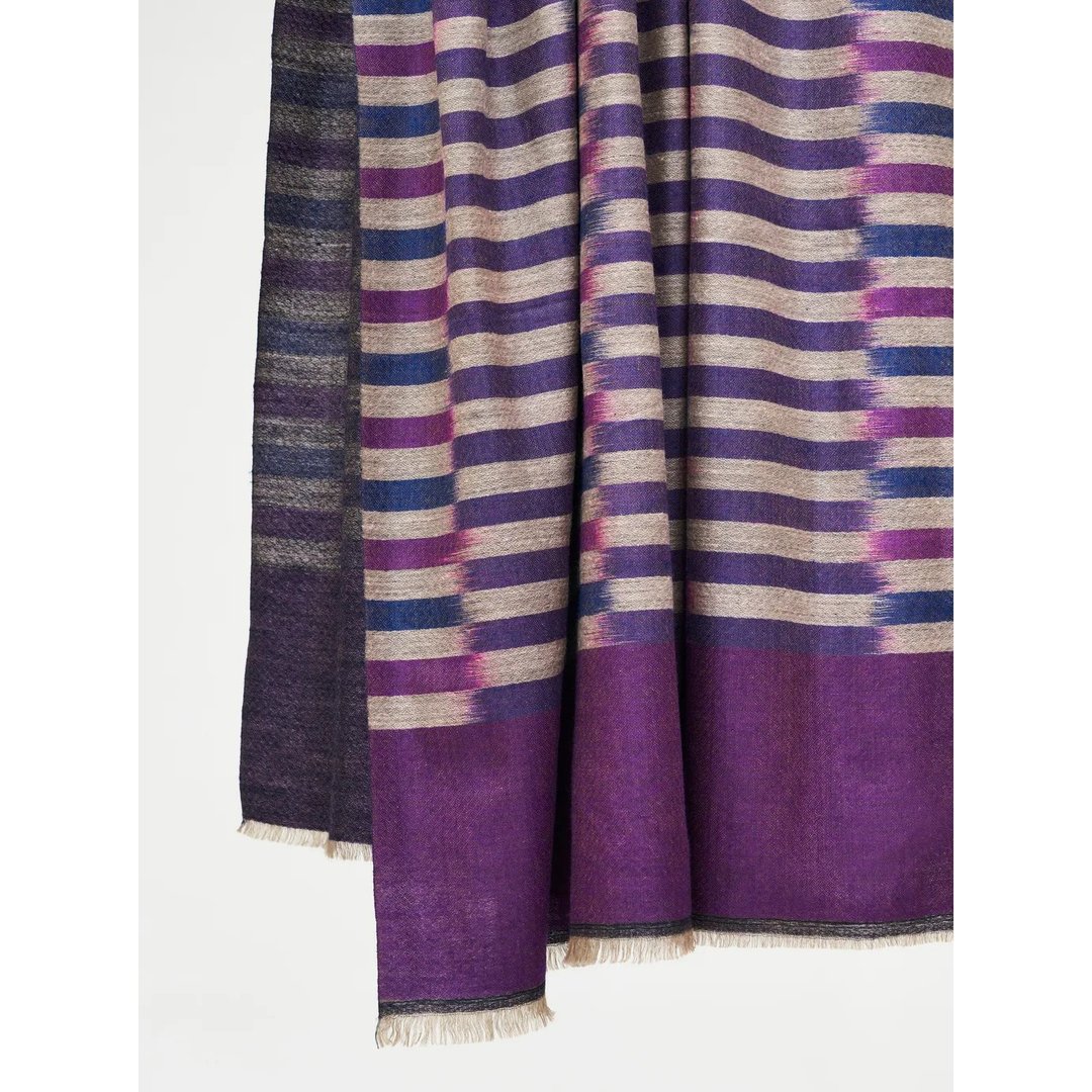 双面色图腾Ikat双面色/克什米尔手工披肩100% Pashmina羊绒 - 围巾/披肩 - 羊毛 紫色