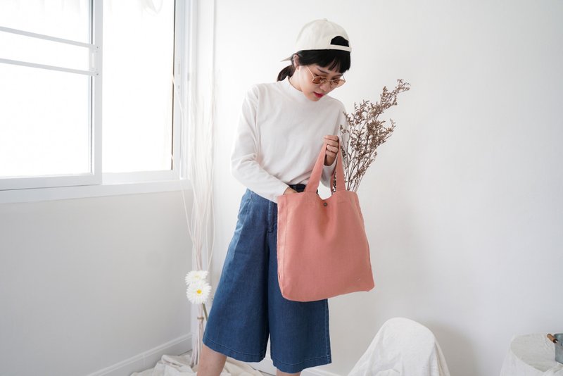 Casual Linen Tote Bag (Milk Tea) - 手提包/手提袋 - 亚麻 橘色