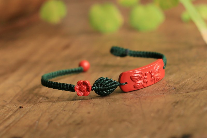 春秋原创编绳 原矿水飞砂手绳 | 双飞蝶恋花 | 吉祥 - 手链/手环 - 棉．麻 