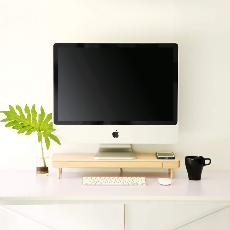 天然原木抽屉收纳电脑屏幕架 ─ 圣诞礼物 交换礼物 加购刻字 - 收纳用品 - 木头 咖啡色