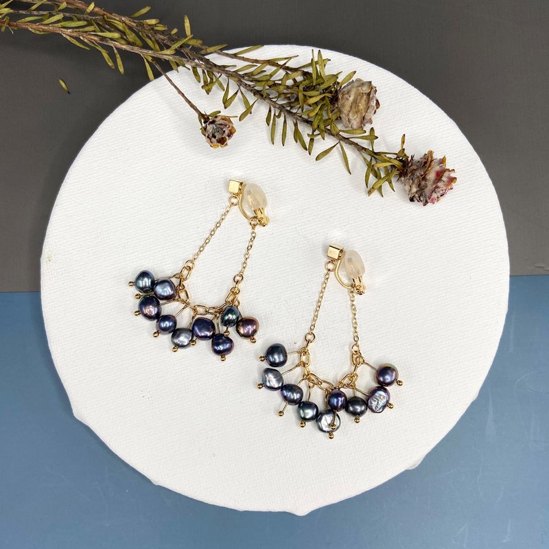 天然淡水珍珠14KGF耳环 幻彩极光珍珠 母亲节礼物 耳夹耳环 - 耳环/耳夹 - 珍珠 多色